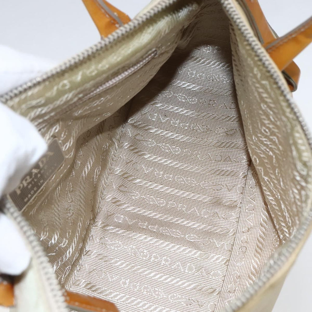 Prada Vintage Handbag Tessuto Beige Nylon Handbag (Pre-Owned)