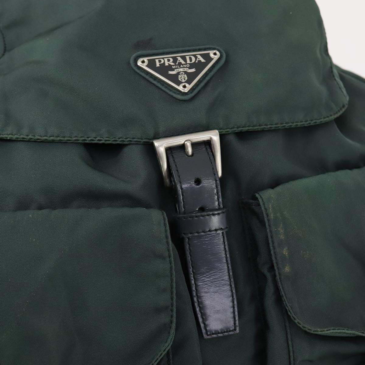 Prada Vela Double Front Pocket Backpack Tessuto With Saffiano Leather Green Nylon Backpack Bag (Pre-Owned)