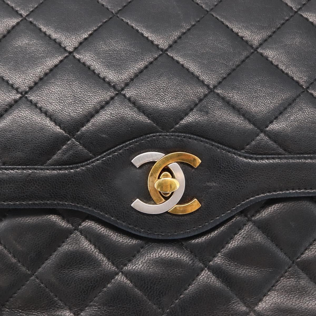 Chanel Vintage Two Tone Cc Flap Bag Quilted Lambskin Black Leather Shoulder Bag Bag (Pre-Owned)
