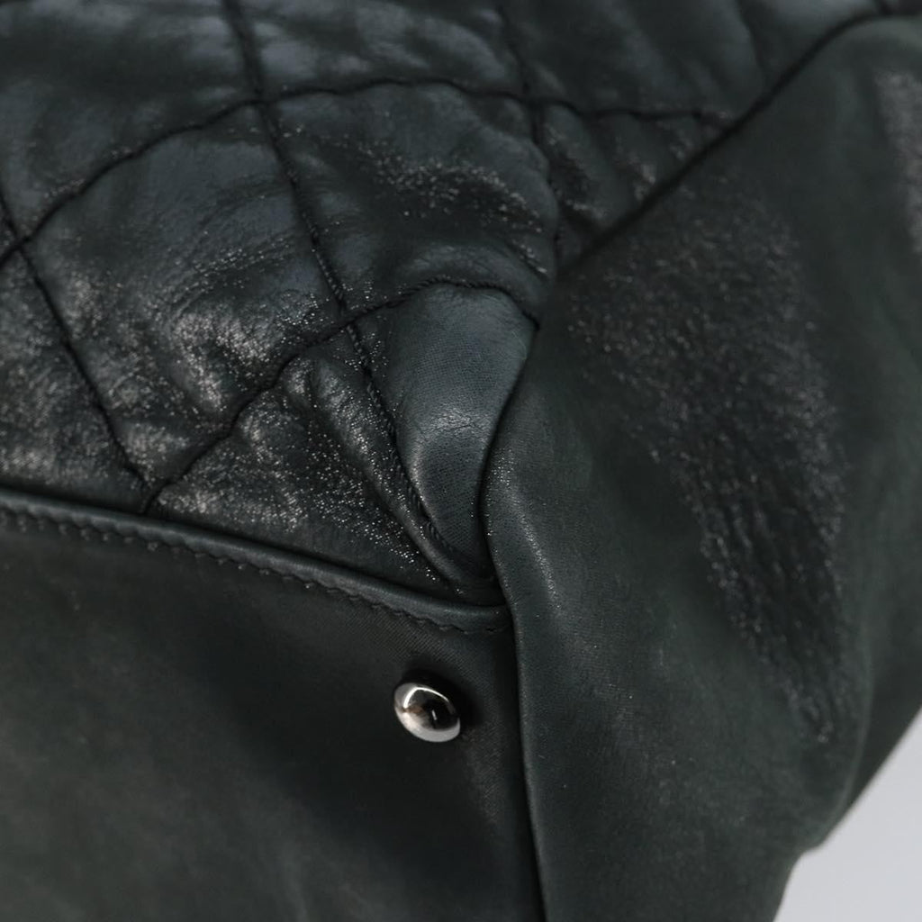 Chanel Cc Charm Tote Quilted Iridescent Calfskin Green Leather Tote Bag Bag (Pre-Owned)