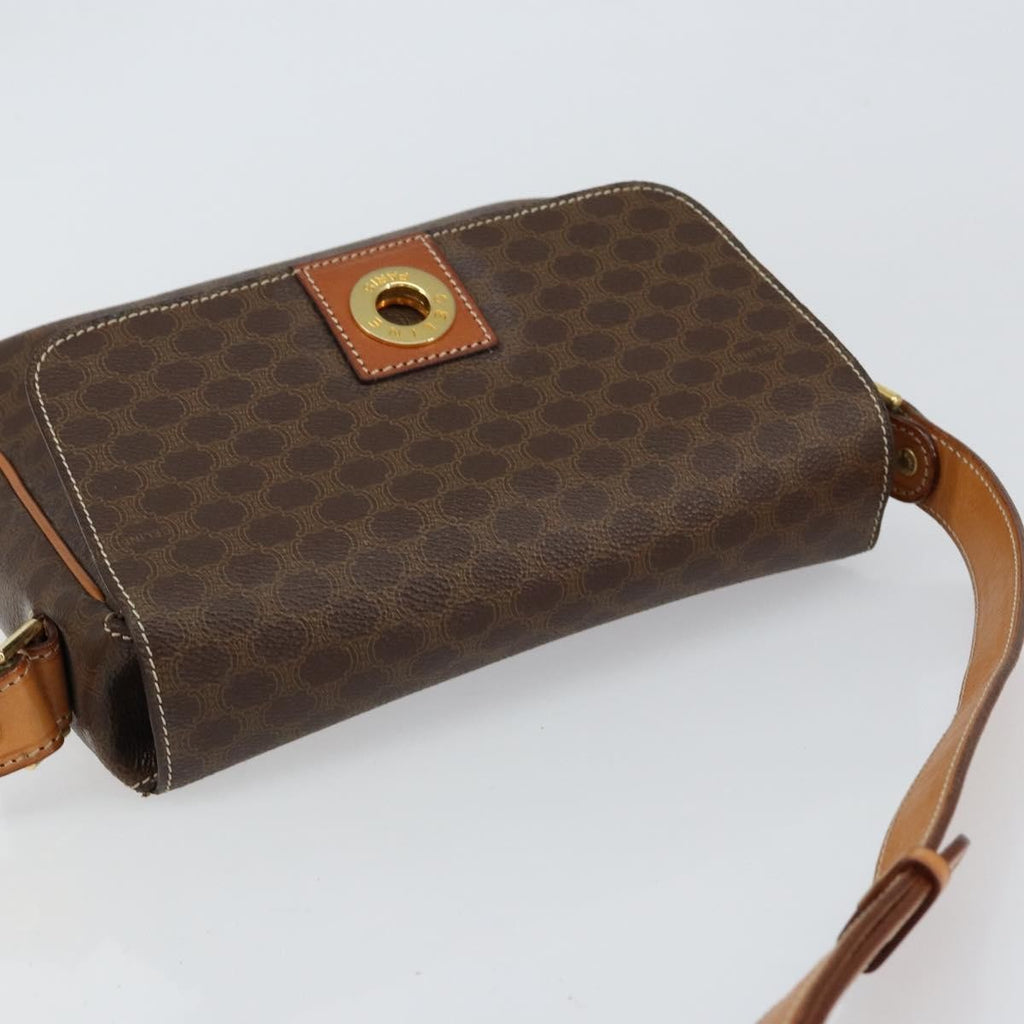 Celine Vintage Macadam Circle Logo Shoulder Bag Canvas And Leather Brown Canvas Shoulder Bag Bag (Pre-Owned)