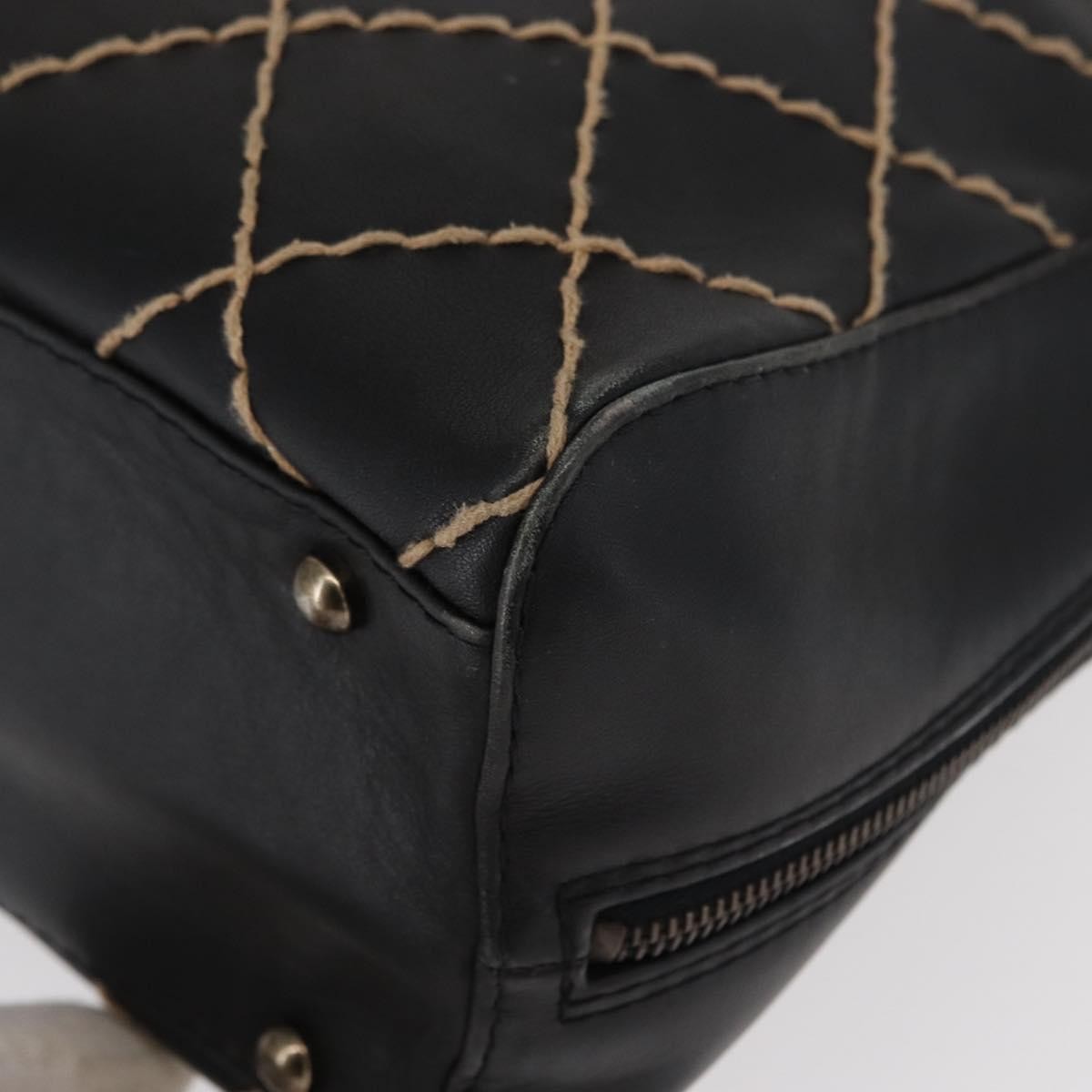 Chanel Surpique Zip Around Satchel Quilted Leather Black Leather Handbag (Pre-Owned)