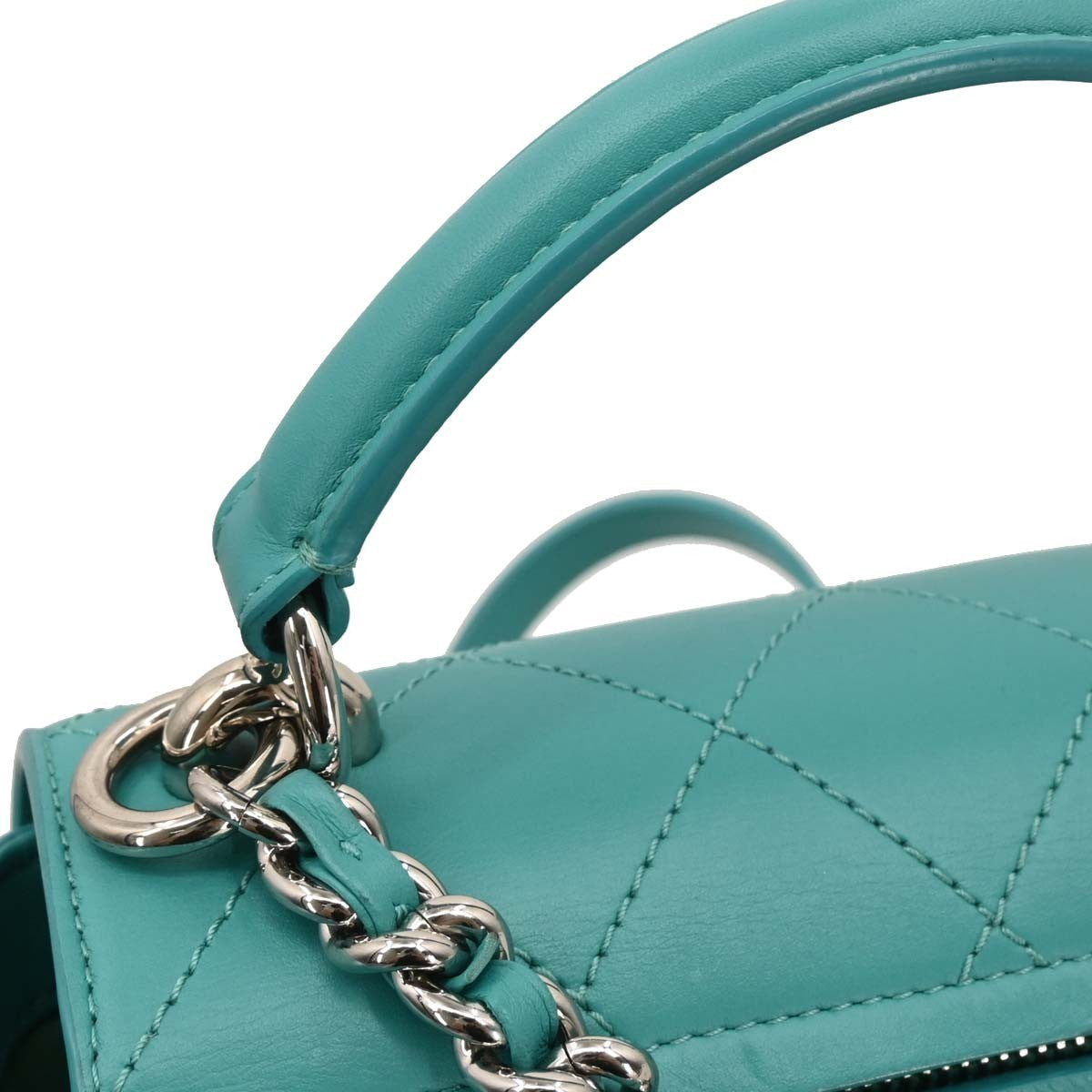 Chanel Ring My Bag Top Handle Bag Stitched Calfskin Green Leather Handbag (Pre-Owned)