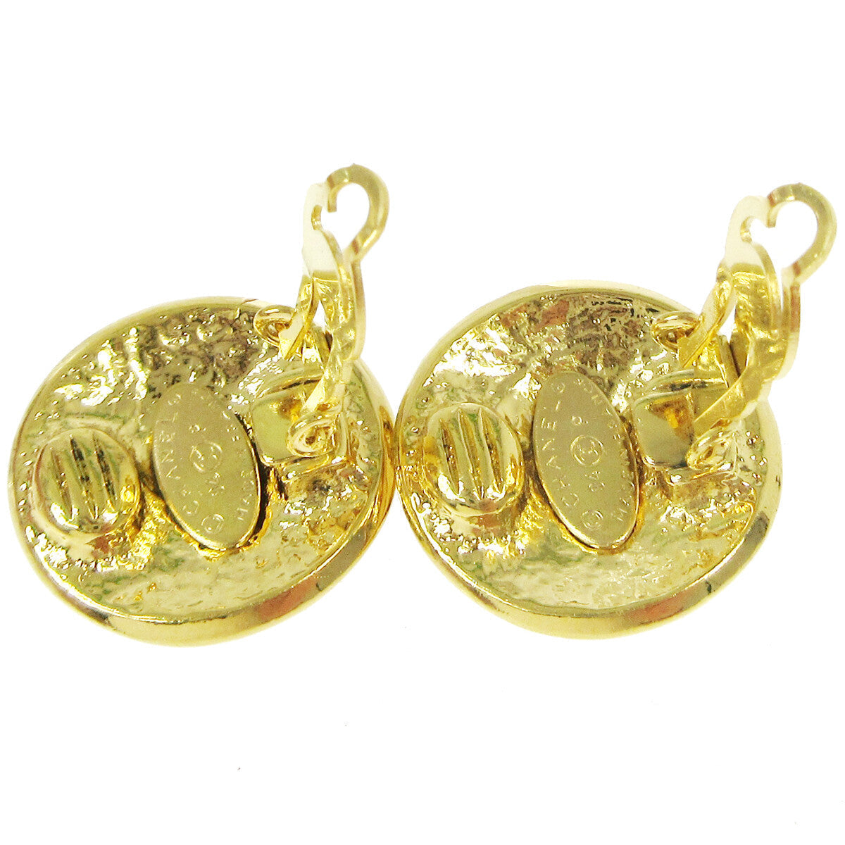 Chanel Vintage Round Cc Clip-On Earrings Metal Gold Gold_Plated Earrings Jewelry (Pre-Owned)