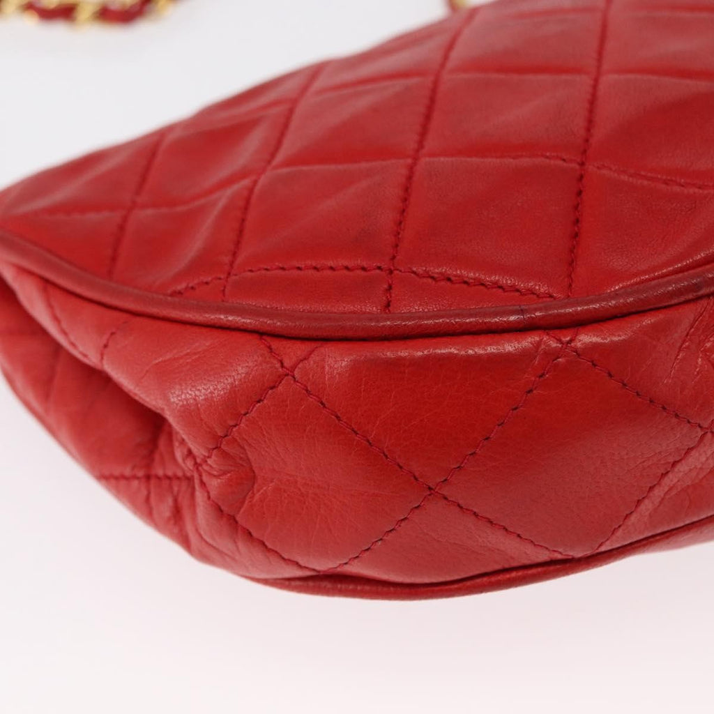 Chanel Camellia Rounded Clutch Satin And Leather Red Leather Shoulder Bag Bag (Pre-Owned)