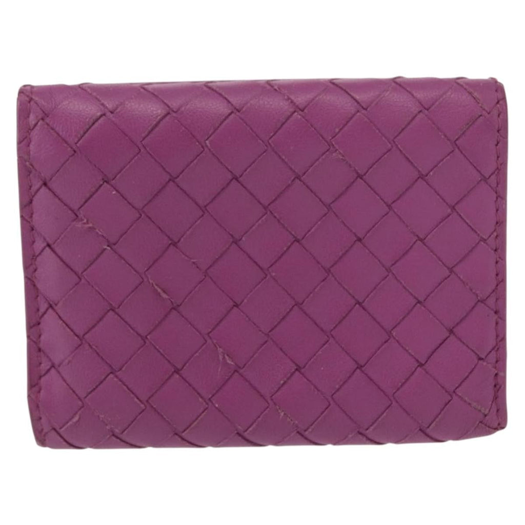 Bottega Veneta Trifold Wallet Intrecciato Leather Purple Leather Wallets Accessory (Pre-Owned)