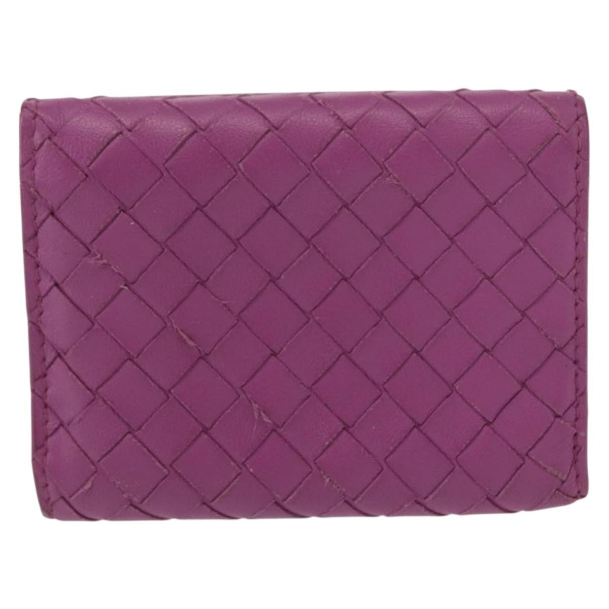 Bottega Veneta Trifold Wallet Intrecciato Leather Purple Leather Wallets Accessory (Pre-Owned)