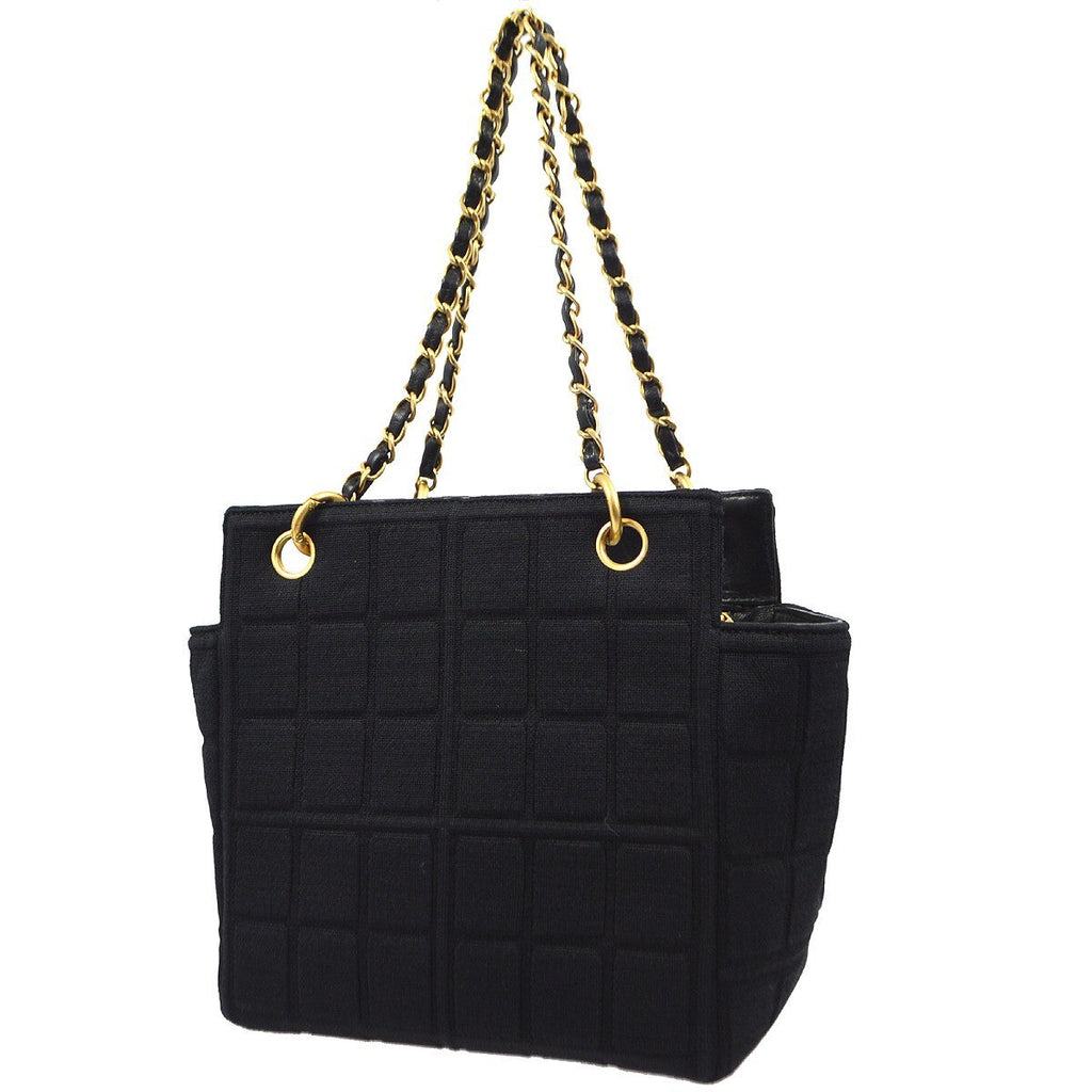 Chanel Chocolate Bar Chain Tote Quilted Jersey Black Cotton Handbag (Pre-Owned)