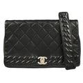 Chanel Embossed Braid Cc Chain Flap Quilted Leather Black Leather Shoulder Bag Bag (Pre-Owned)