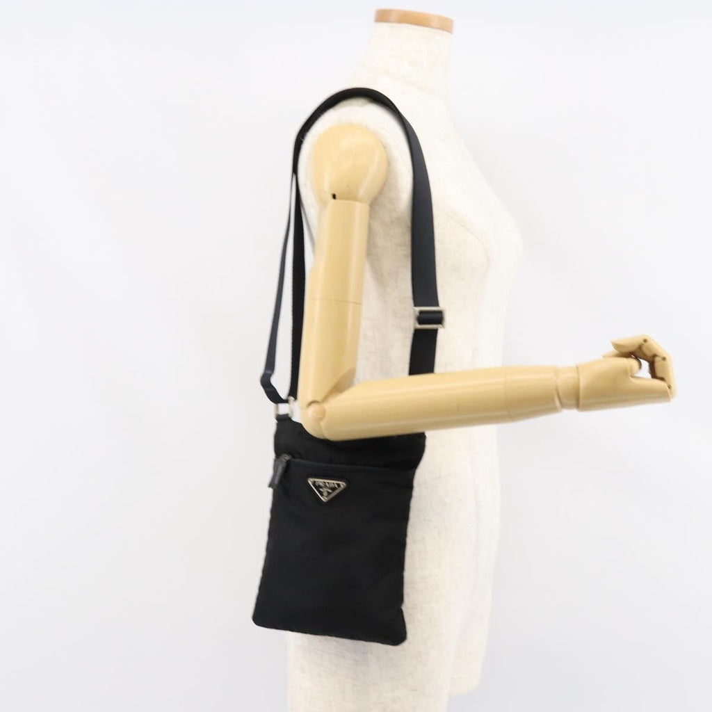 Prada Front Zip Convertible Flat Messenger Tessuto With Leather Black Nylon Shoulder Bag Bag (Pre-Owned)