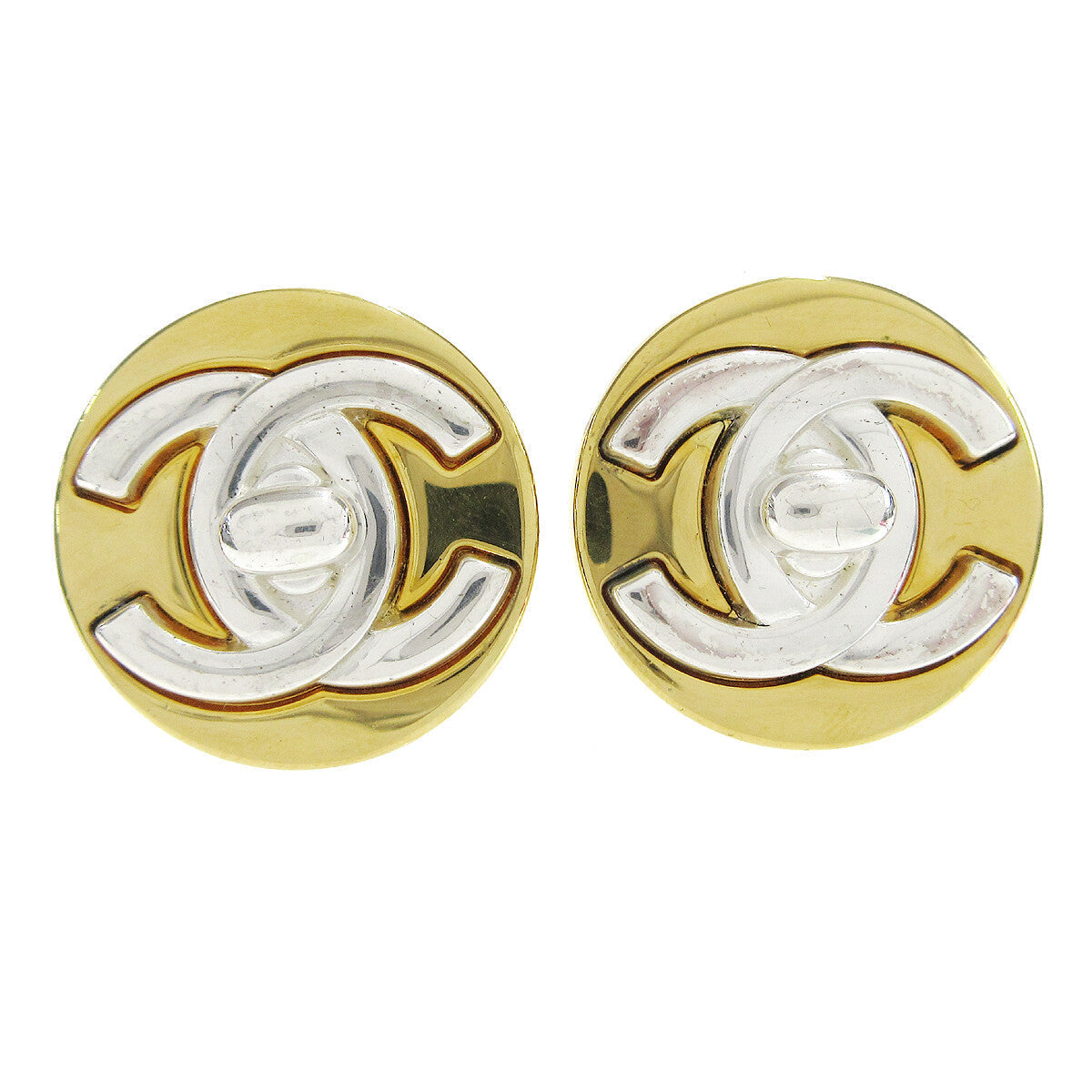 Chanel Round Cc Turnlock Clip-On Earrings Metal Gold Gold_Plated Earrings Jewelry (Pre-Owned)