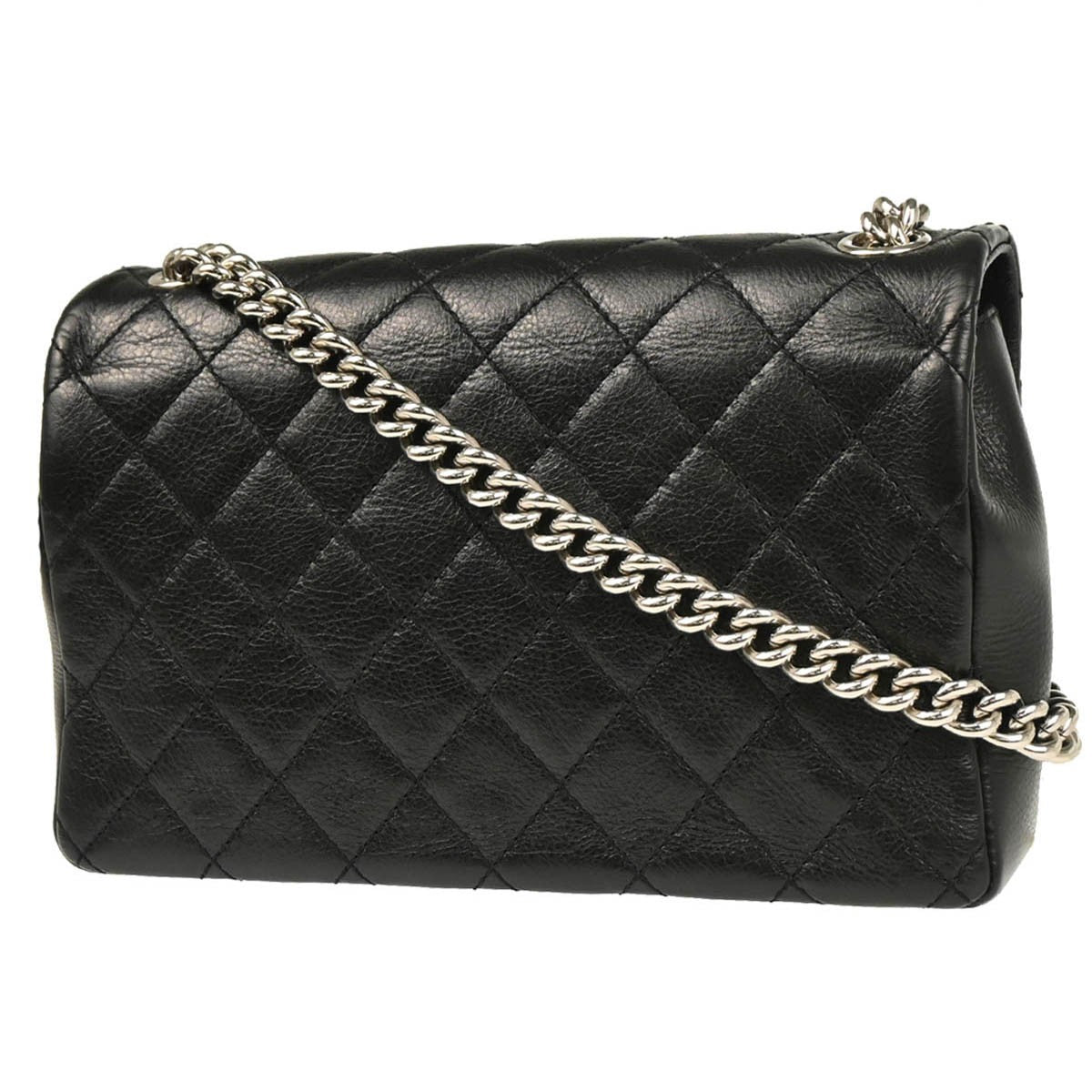 Chanel Embossed Braid Cc Chain Flap Quilted Leather Black Leather Shoulder Bag Bag (Pre-Owned)