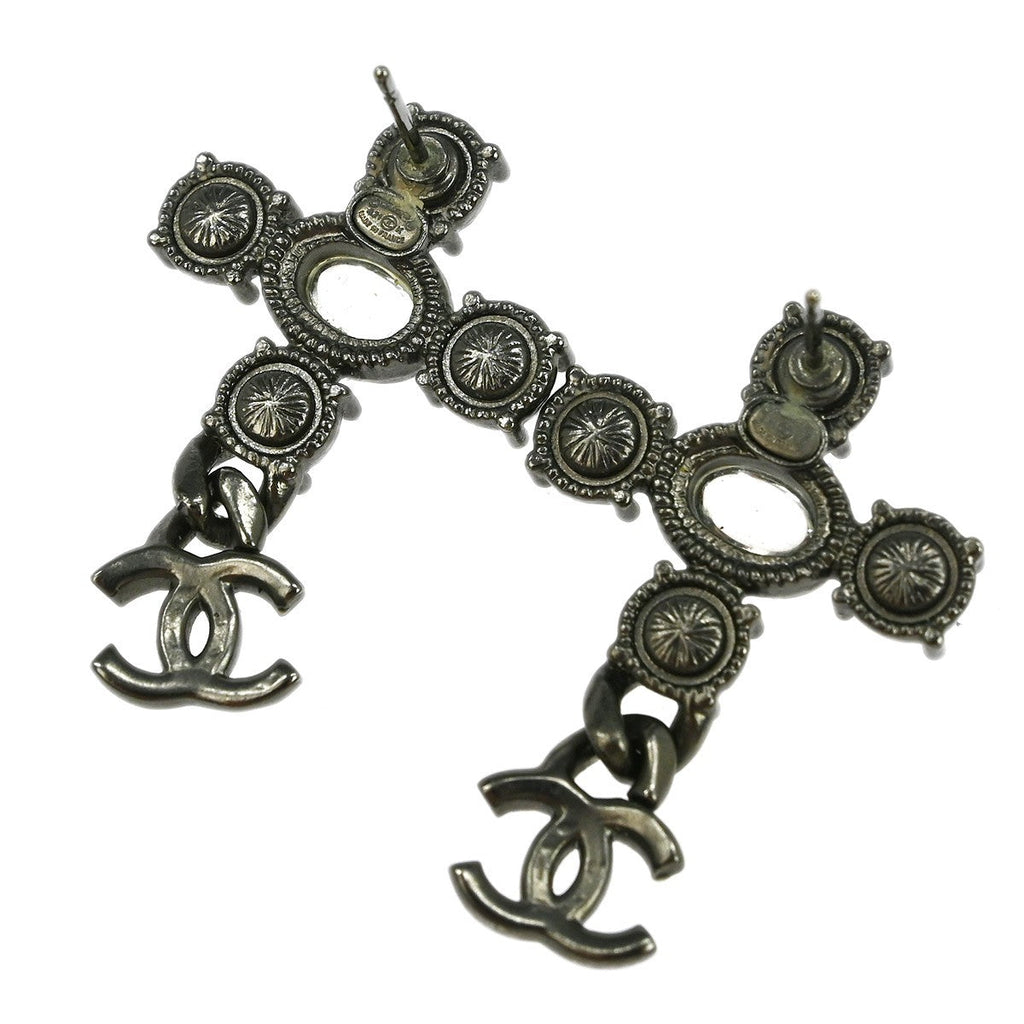 Chanel Cc Dangle Earrings Metal With Crystals Silver Silver_Plated Earrings Jewelry (Pre-Owned)