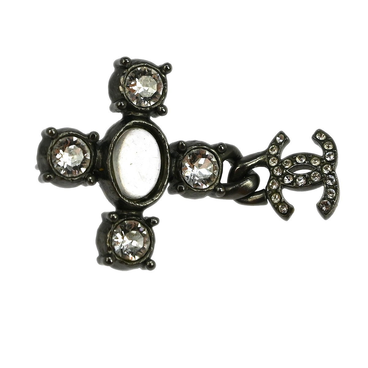Chanel Cc Dangle Earrings Metal With Crystals Silver Silver_Plated Earrings Jewelry (Pre-Owned)