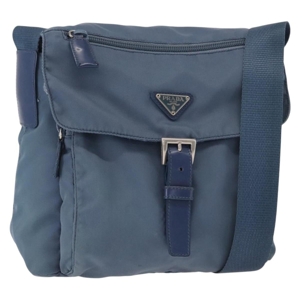 Prada Buckle Messenger Bag Tessuto Blue Nylon Shoulder Bag Bag (Pre-Owned)