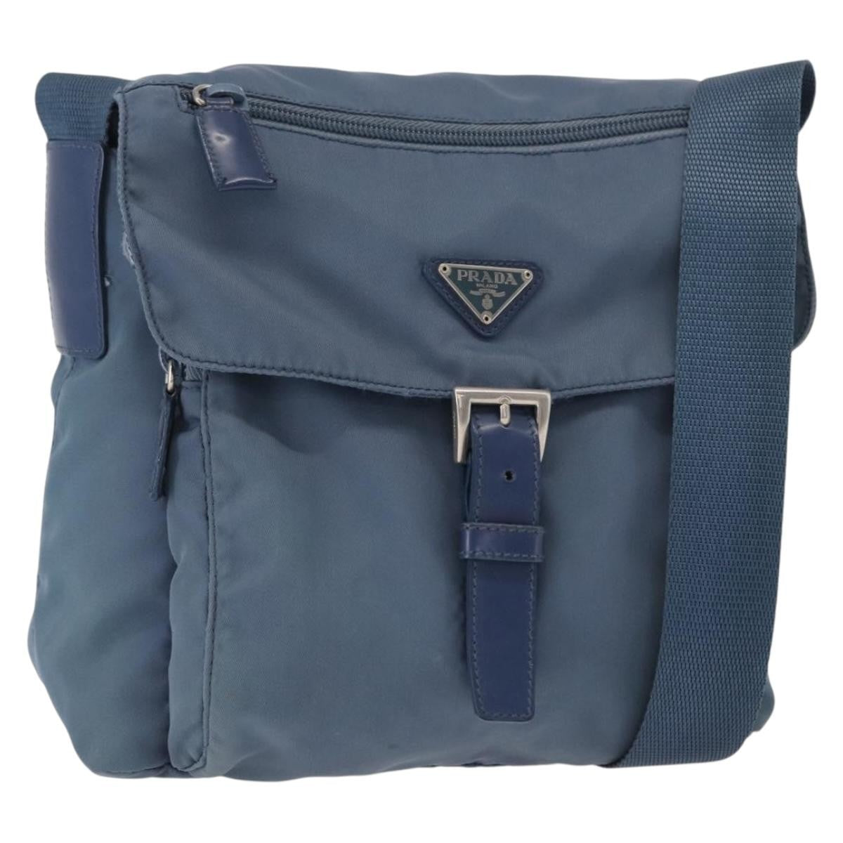 Prada Buckle Messenger Bag Tessuto Blue Nylon Shoulder Bag Bag (Pre-Owned)