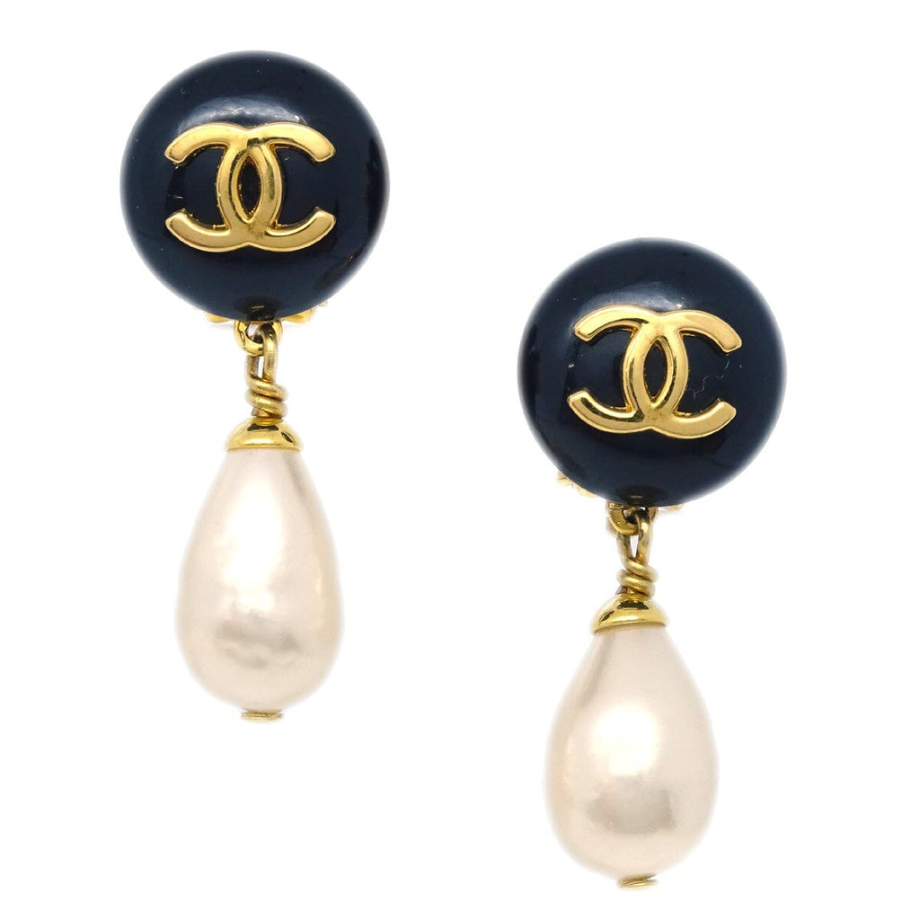 Chanel Cc Dangle Earrings Metal With Faux Pearl Gold Gold_Plated Earrings Jewelry (Pre-Owned)