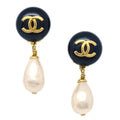 Chanel Cc Dangle Earrings Metal With Faux Pearl Gold Gold_Plated Earrings Jewelry (Pre-Owned)