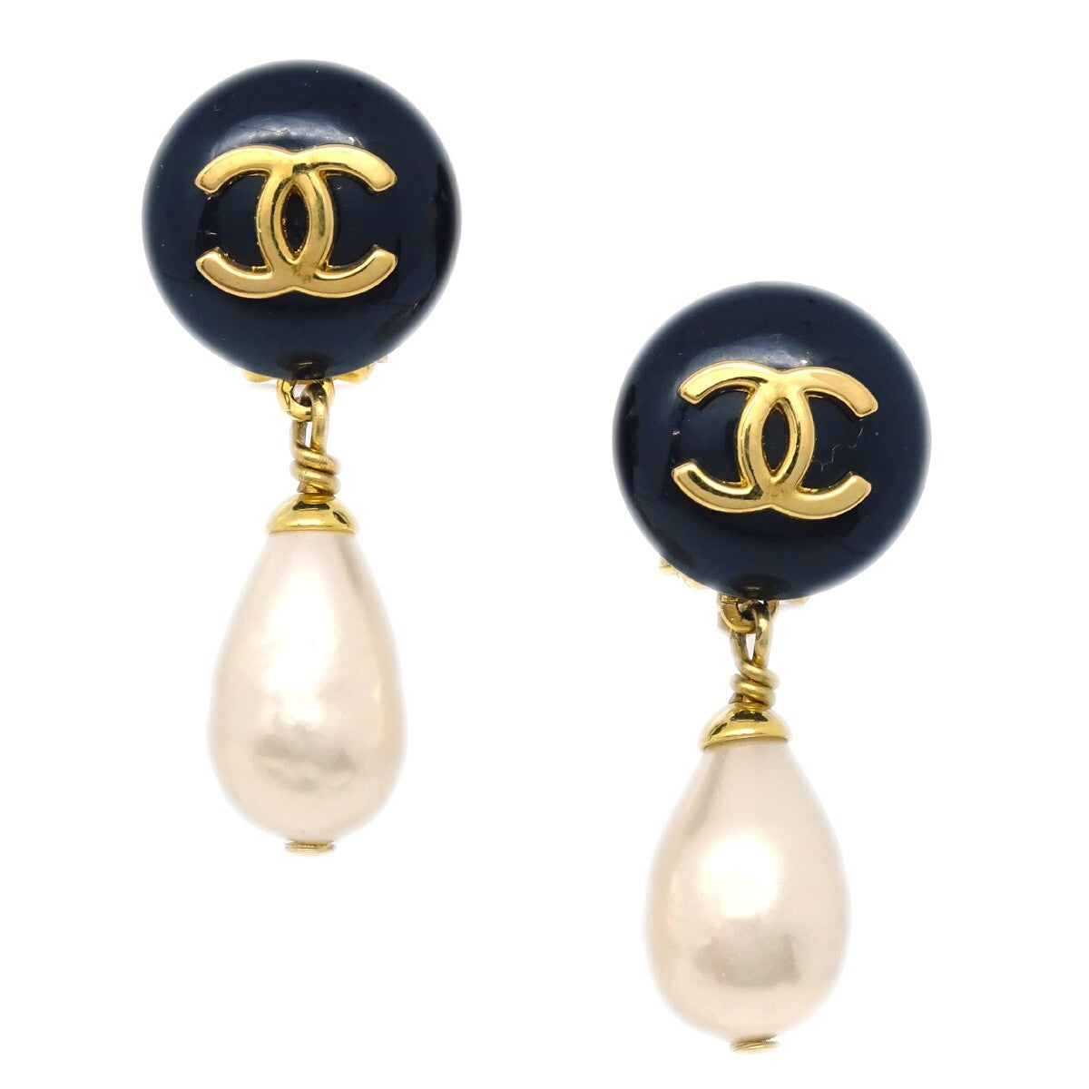 Chanel Cc Dangle Earrings Metal With Faux Pearl Gold Gold_Plated Earrings Jewelry (Pre-Owned)