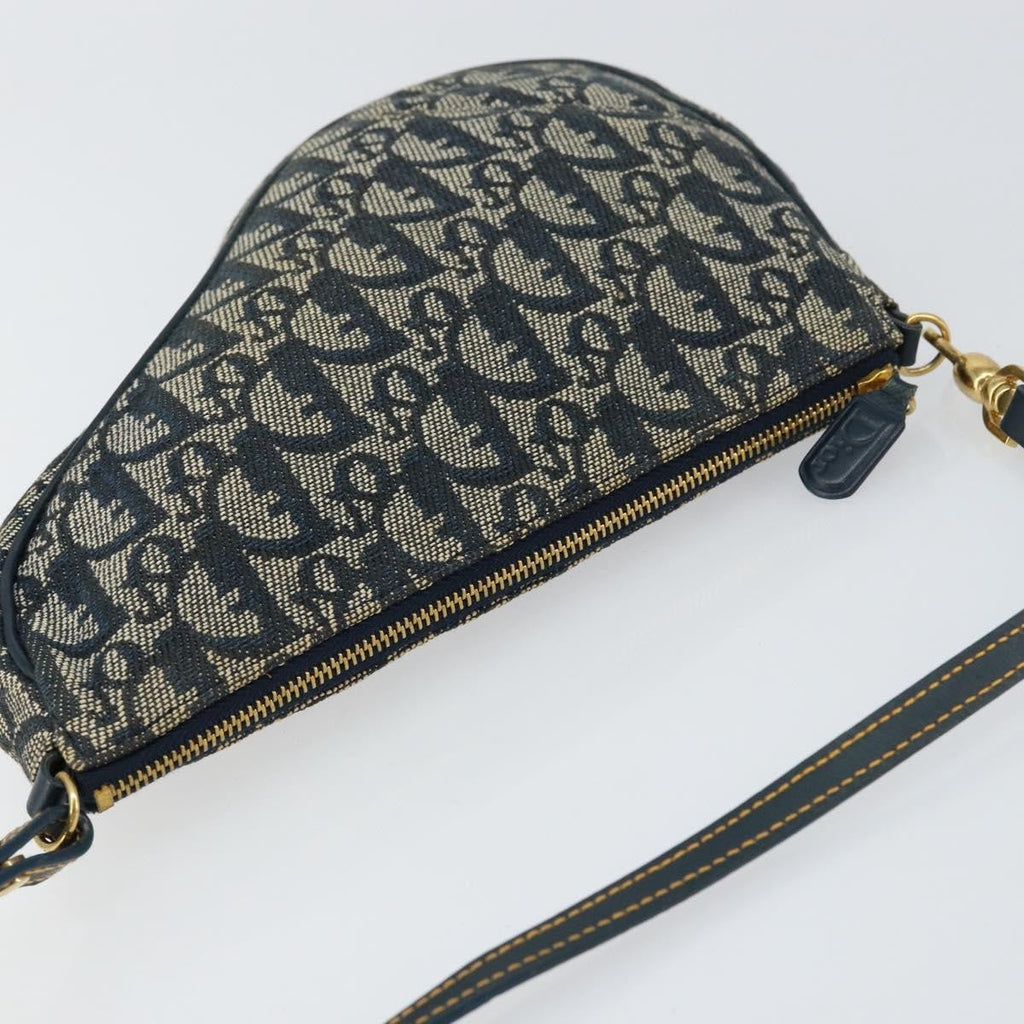 Christian Dior Vintage Saddle Bag Diorissimo Canvas Navy Canvas Clutche & Pouche Bag (Pre-Owned)