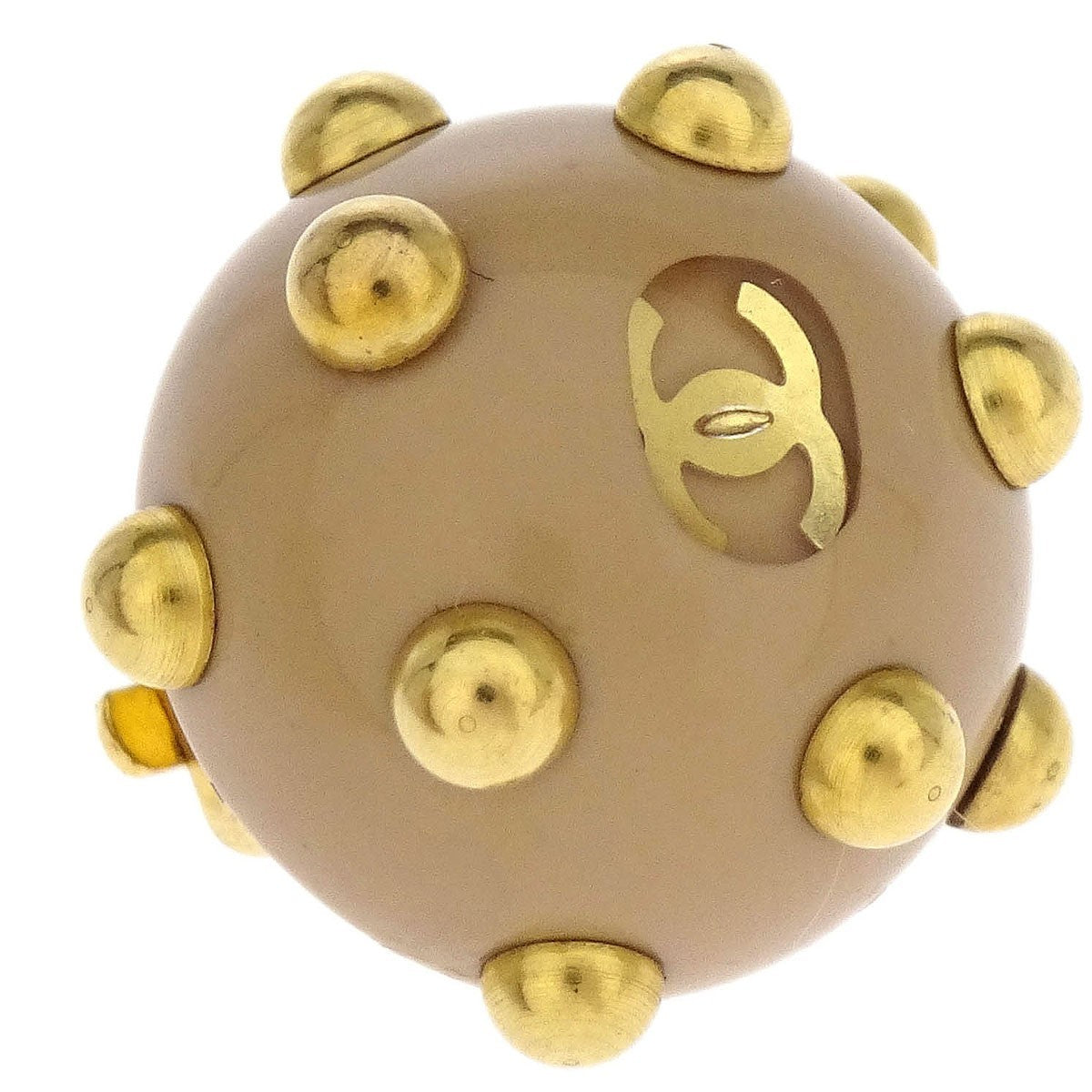 Chanel Vintage Cc Round Cutout Clip-On Earrings Metal Beige Gold_Plated Earrings Jewelry (Pre-Owned)