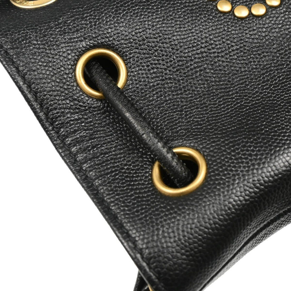 Chanel Deauville Drawstring Bucket Bag Studded Caviar Black Leather Shoulder Bag Bag (Pre-Owned)