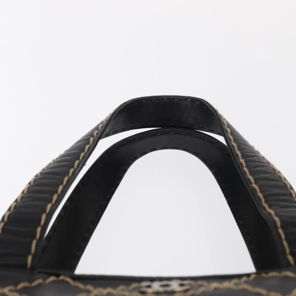 Chanel Surpique Zip Around Satchel Quilted Leather Black Leather Handbag (Pre-Owned)