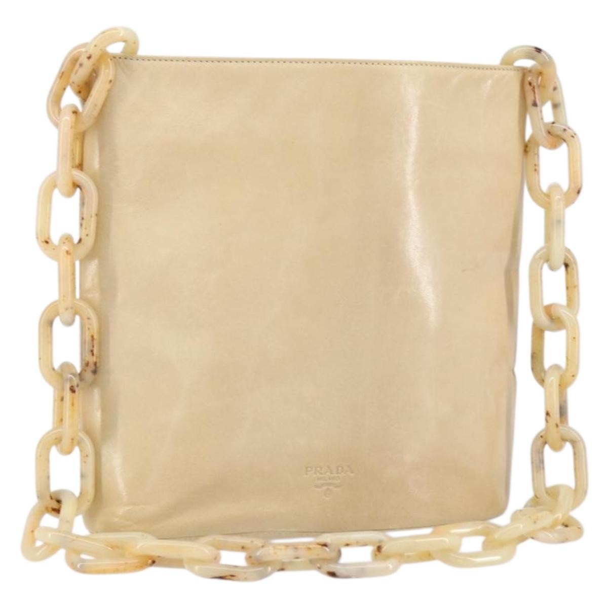 Prada Vintage Shoulder Bag Leather Beige Leather Shoulder Bag Bag (Pre-Owned)