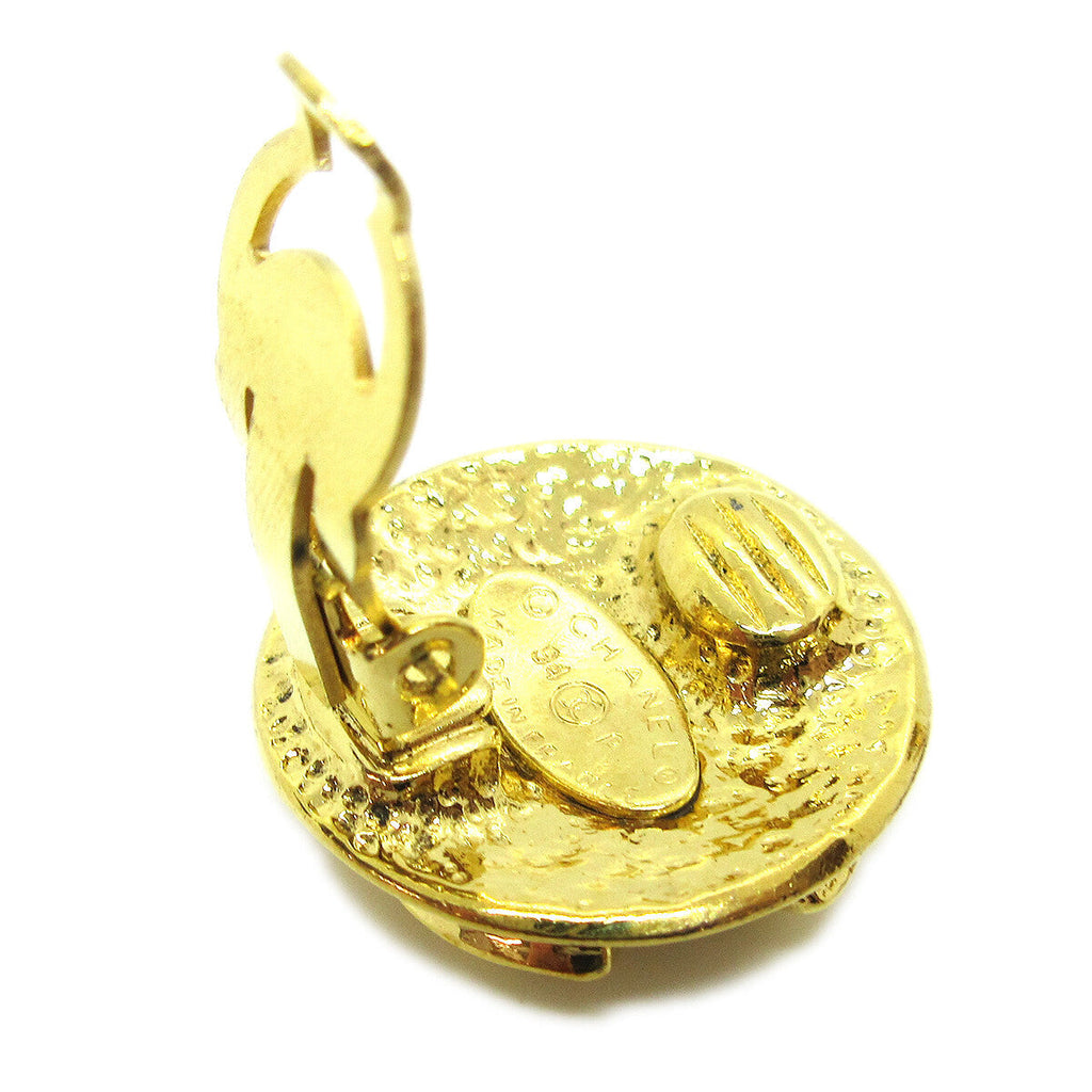 Chanel Vintage Cc Round Clip-On Earrings Metal Gold Gold_Plated Earrings Jewelry (Pre-Owned)