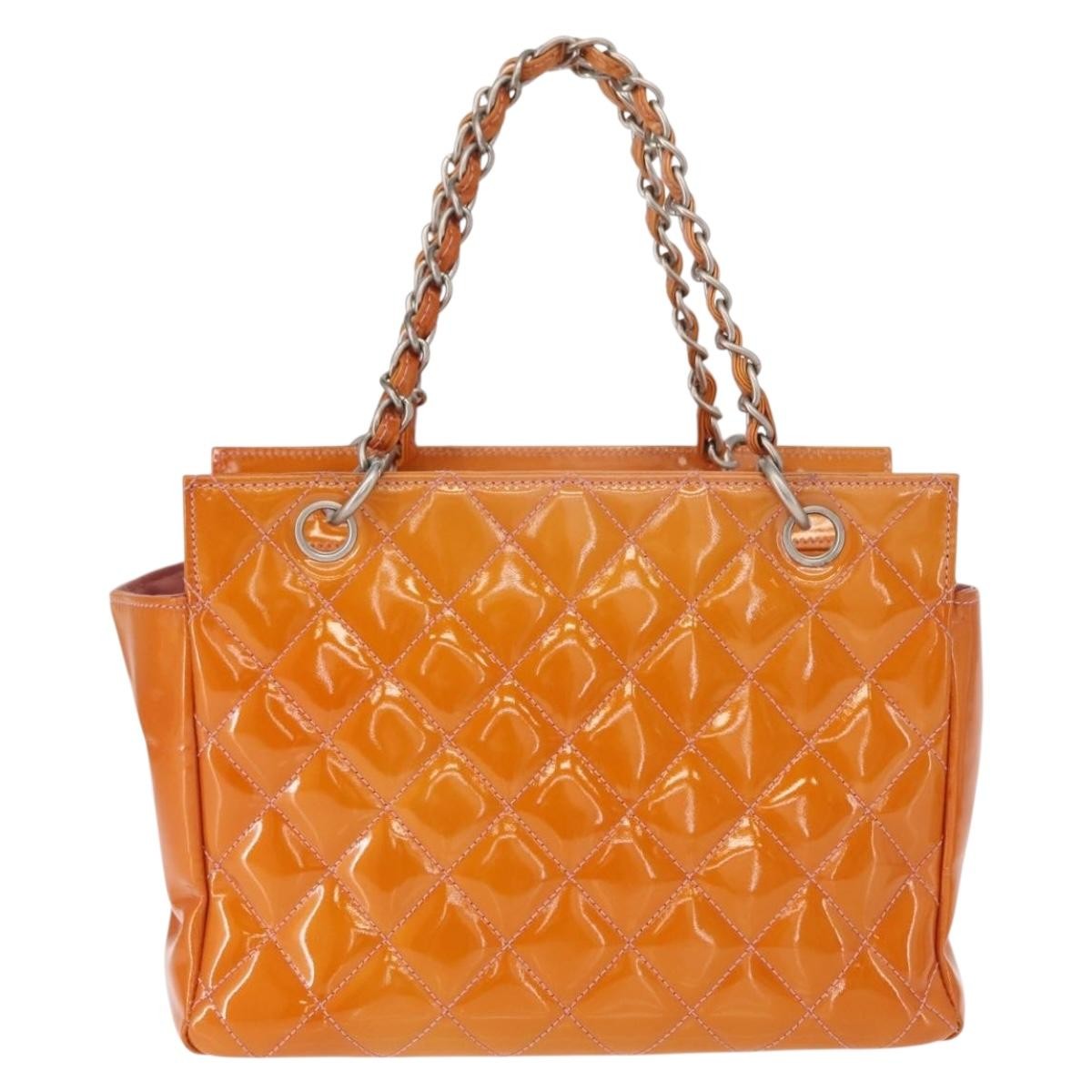 Chanel Vintage Petite Timeless Tote Quilted Patent Orange Patent_Leather Tote Bag Bag (Pre-Owned)