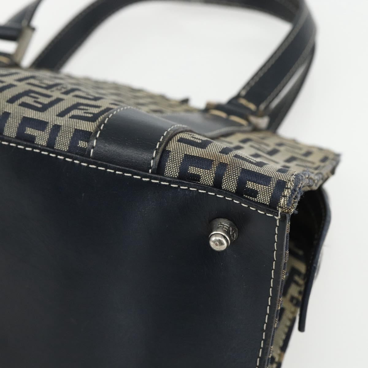 Fendi Vintage Satchel Zucchino Canvas Navy Canvas Handbag (Pre-Owned)