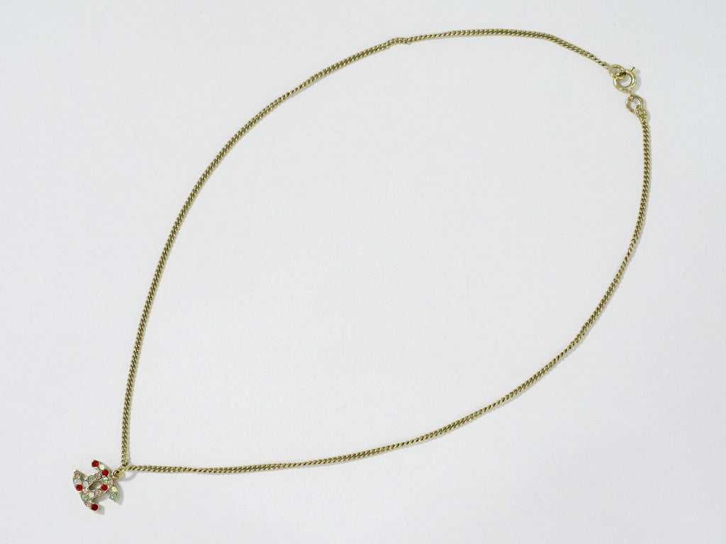 Chanel Rainbow Cc Pendant Necklace Metal And Crystals Gold Gold_Plated Necklace Jewelry (Pre-Owned)
