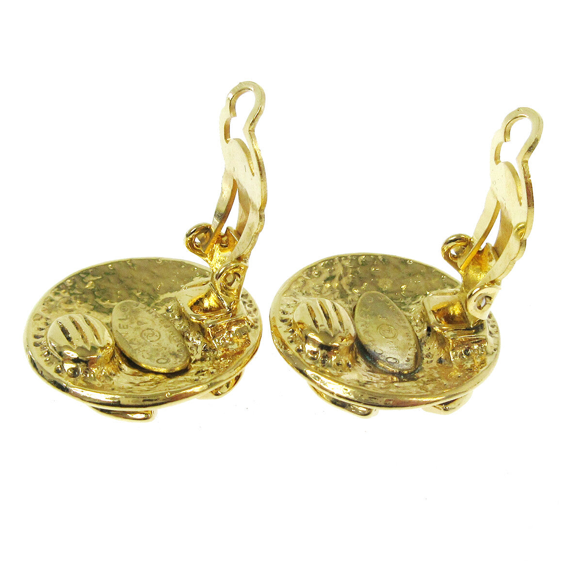 Chanel Vintage Cc Round Clip-On Earrings Metal Gold Gold_Plated Earrings Jewelry (Pre-Owned)