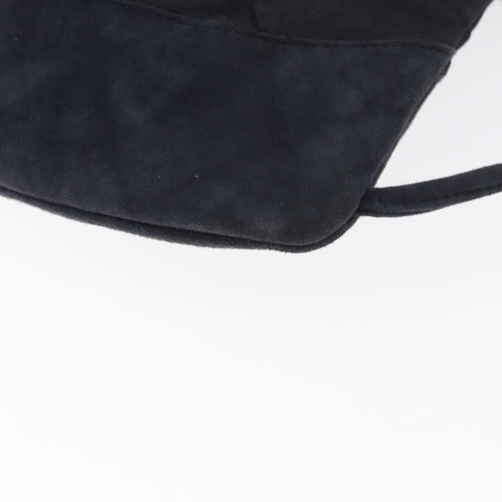 Chanel Vintage Drawstring Backpack Quilted Satin With Suede Navy Satin Backpack Bag (Pre-Owned)