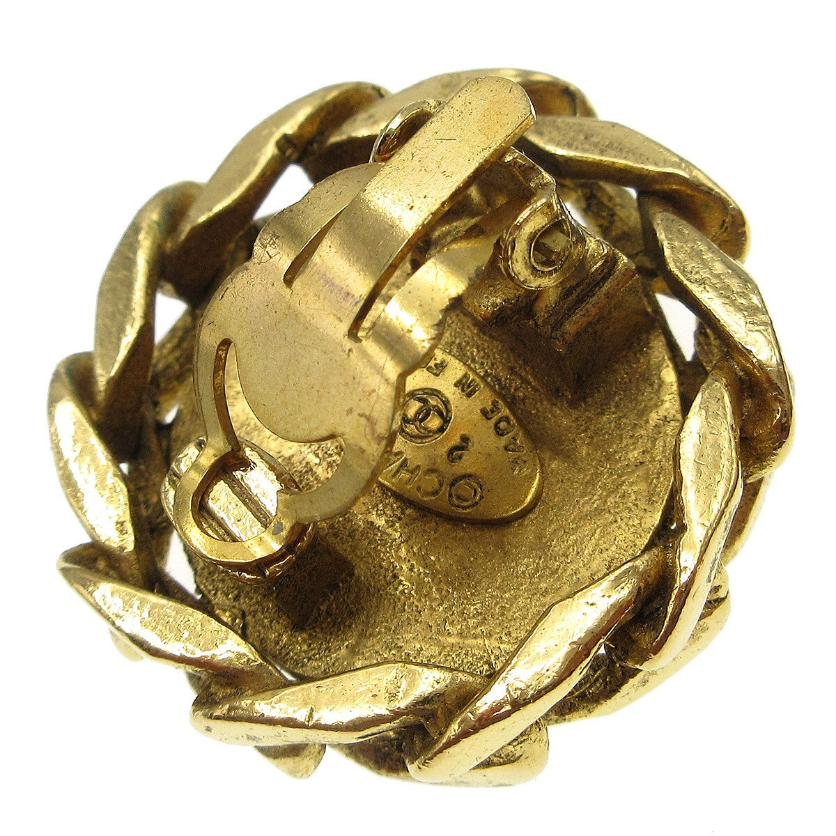 Chanel Vintage Cc Round Clip-On Earrings Metal With Crystals Gold Gold_Plated Earrings Jewelry (Pre-Owned)