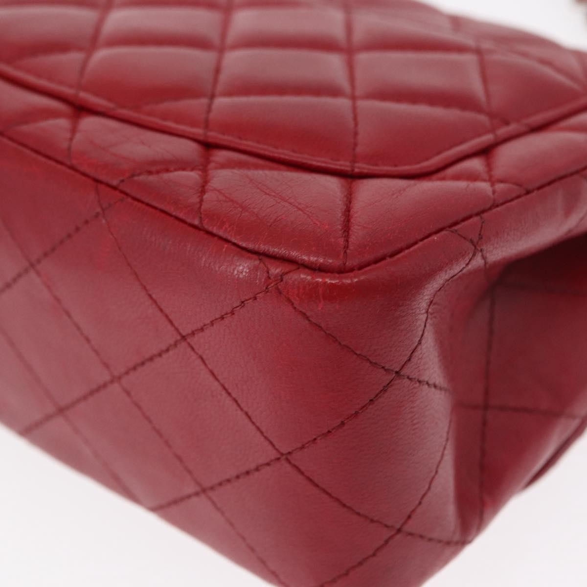 Chanel Square Classic Single Flap Bag Quilted Lambskin Red Leather Shoulder Bag Bag (Pre-Owned)