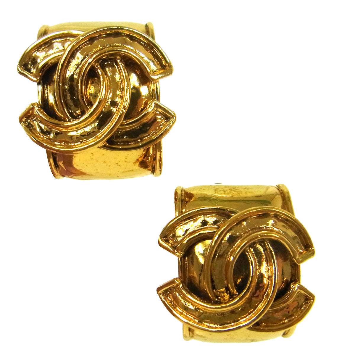 Chanel Vintage Cc Hoop Clip-On Earrings Metal Gold Gold_Plated Earrings Jewelry (Pre-Owned)