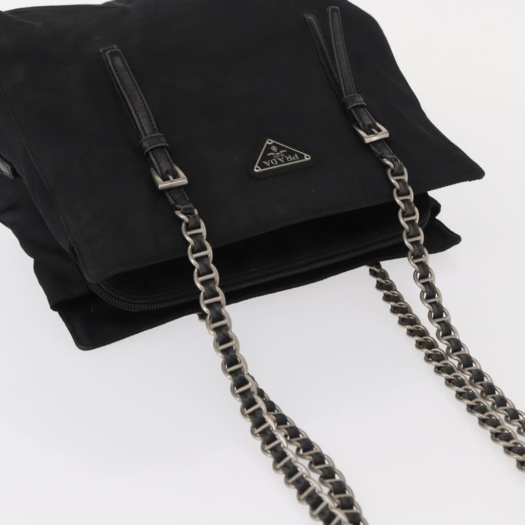 Prada Vintage Chain Shoulder Bag Tessuto Black Nylon Shoulder Bag Bag (Pre-Owned)