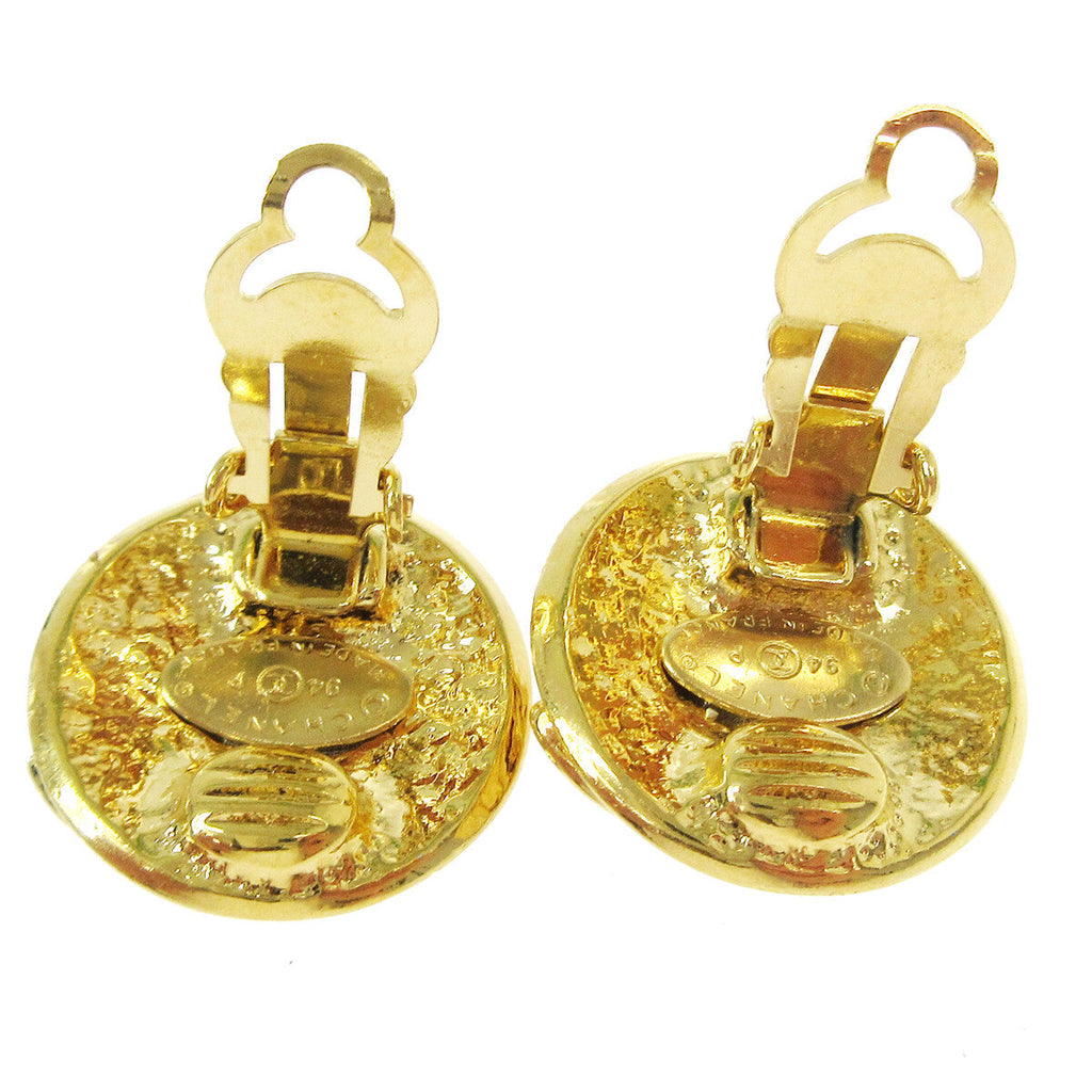 Chanel Vintage Round Cc Clip-On Earrings Metal Gold Gold_Plated Earrings Jewelry (Pre-Owned)