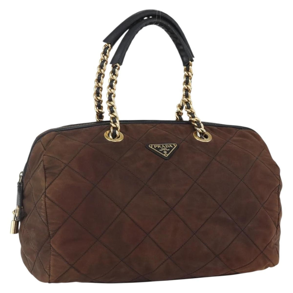 Prada Vintage Chain Handbag Tessuto Brown Nylon Handbag (Pre-Owned)