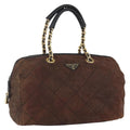 Prada Vintage Chain Handbag Tessuto Brown Nylon Handbag (Pre-Owned)
