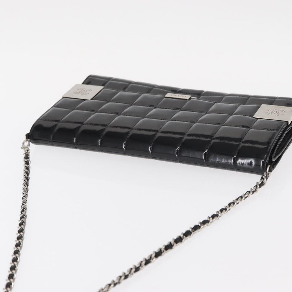 Chanel Chocolate Bar Chain Clutch Quilted Patent Black Patent_Leather Clutche & Pouche Bag (Pre-Owned)