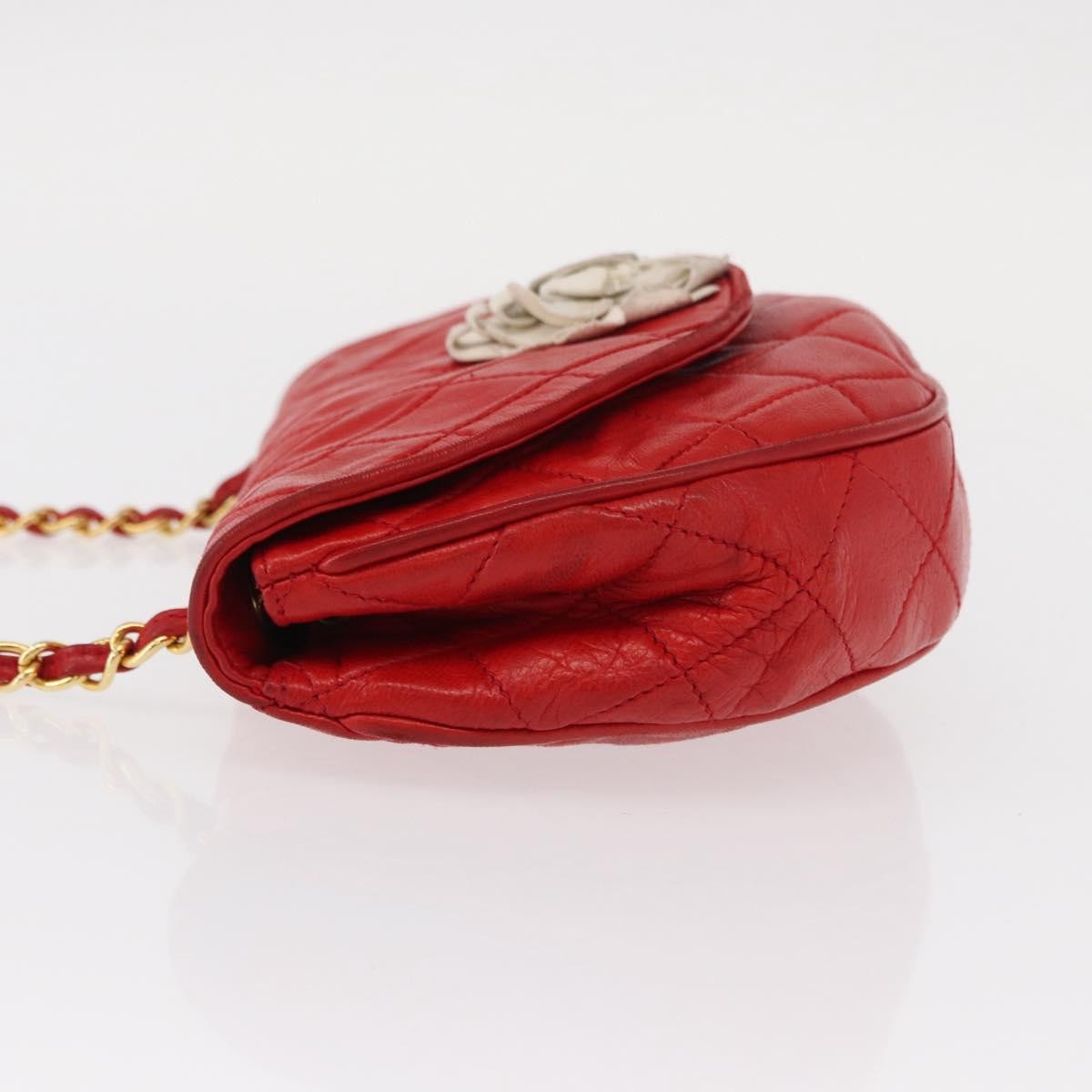 Chanel Camellia Rounded Clutch Satin And Leather Red Leather Shoulder Bag Bag (Pre-Owned)