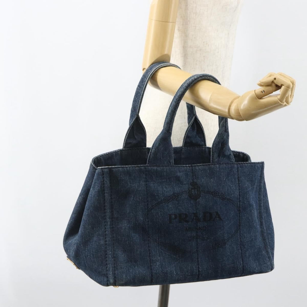 Prada Canapa Tote Denim Blue Canvas Tote Bag Bag (Pre-Owned)