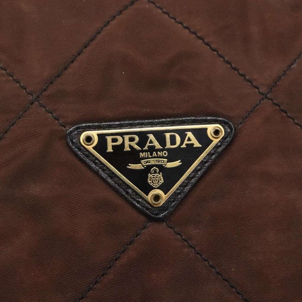 Prada Vintage Chain Handbag Tessuto Brown Nylon Handbag (Pre-Owned)
