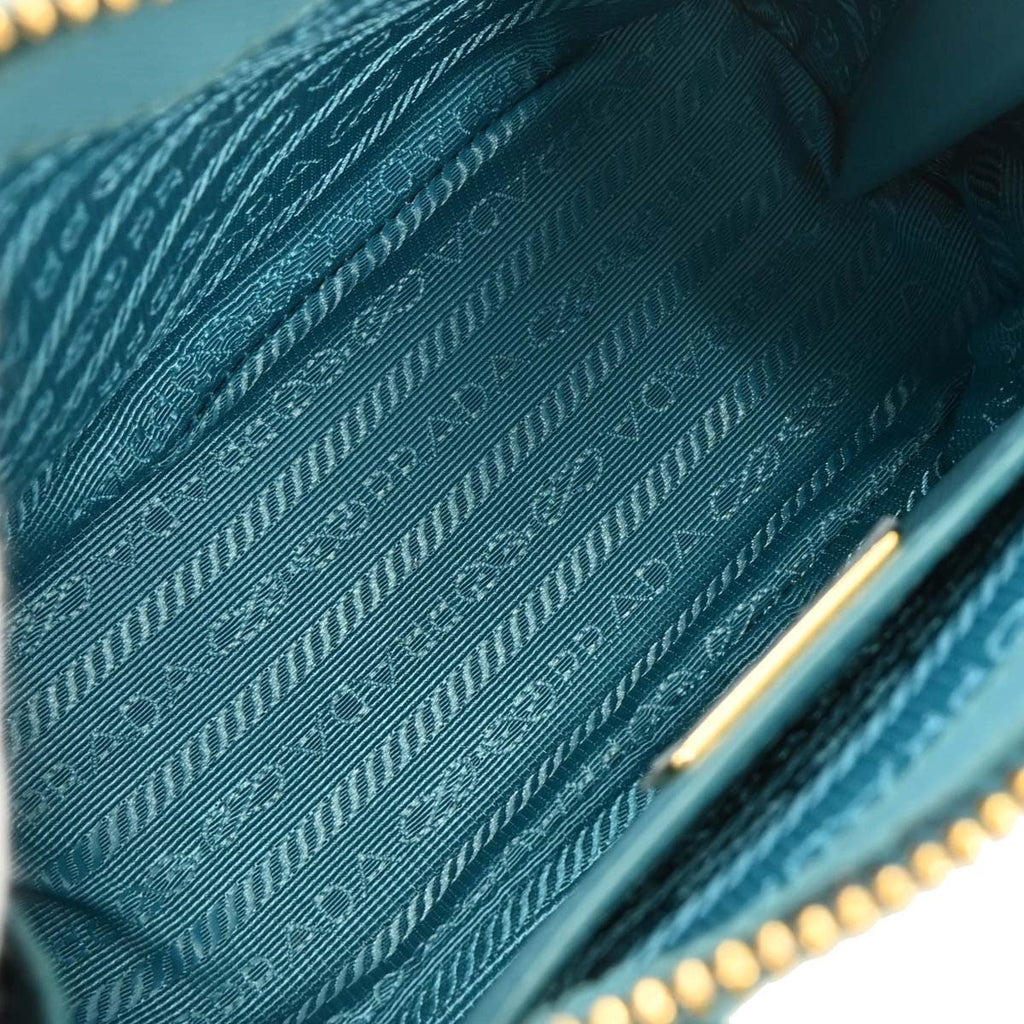 Prada Promenade Bag Saffiano Leather Blue Leather Handbag (Pre-Owned)