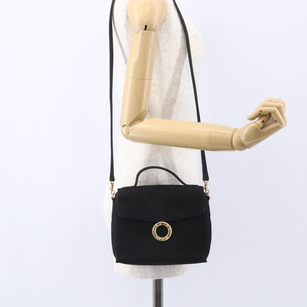 Celine Circle Logo Shoulder Bag Leather Black Leather Shoulder Bag Bag (Pre-Owned)