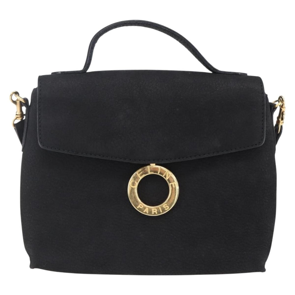 Celine Circle Logo Shoulder Bag Leather Black Leather Shoulder Bag Bag (Pre-Owned)