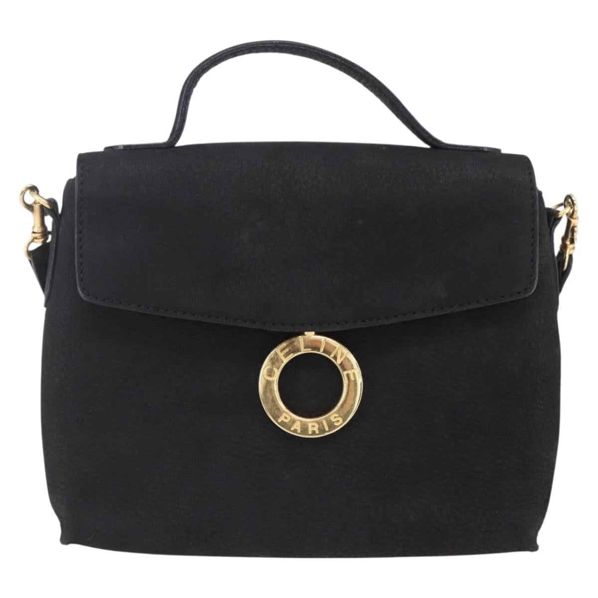Celine Circle Logo Shoulder Bag Leather Black Leather Shoulder Bag Bag (Pre-Owned)