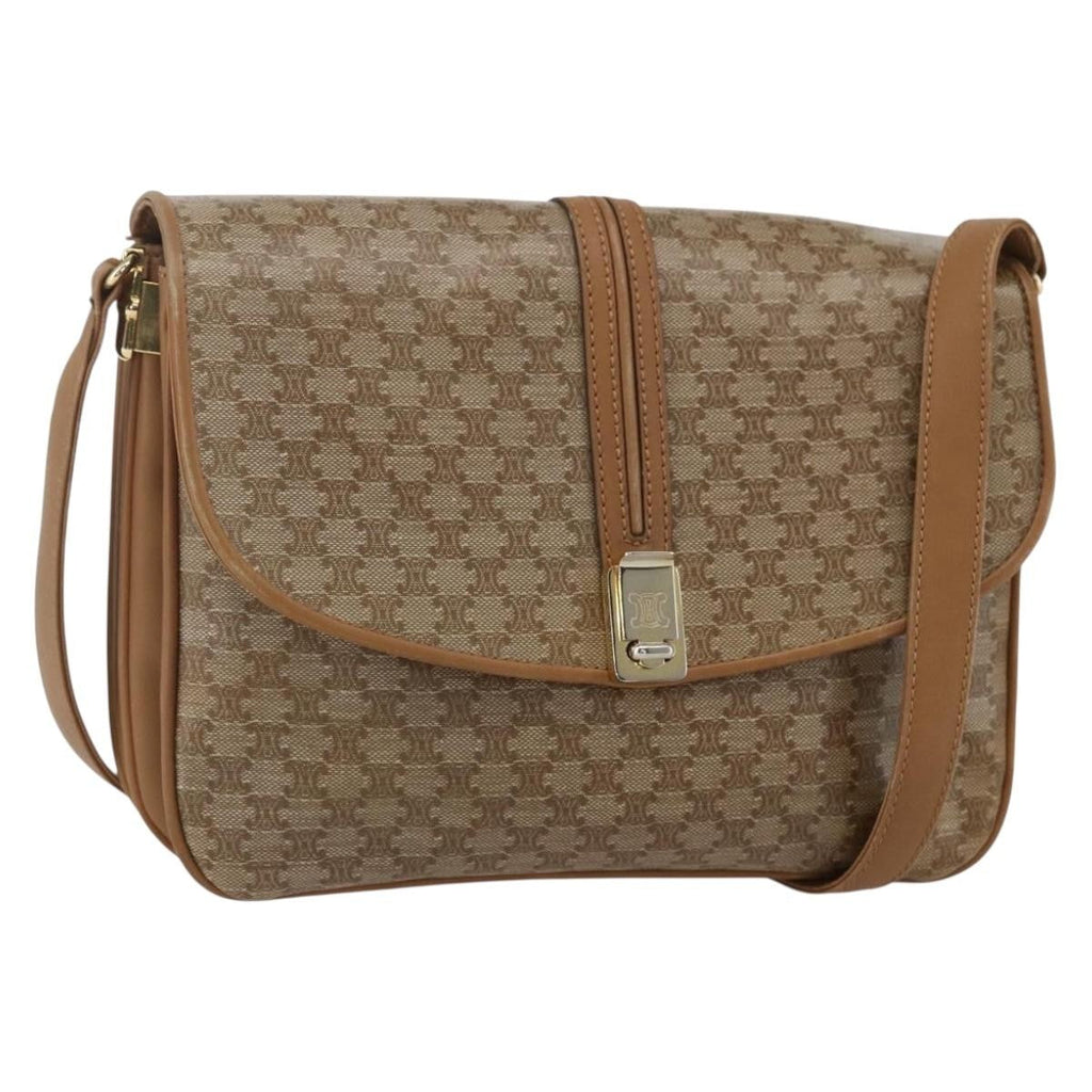 Celine Vintage Macadam Shoulder Bag Canvas And Leather Beige Canvas Shoulder Bag Bag (Pre-Owned)